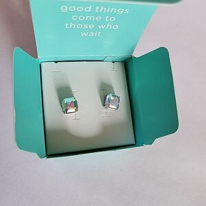 Origami Owl Crystal AB Imperial Studs In Silver #ER3080 New In Box